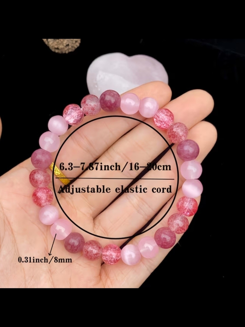 Handmade Pink & Purple Beaded Stretch Bracelet — Mixed Quartz & Cat's Eye - Picture 4 of 5